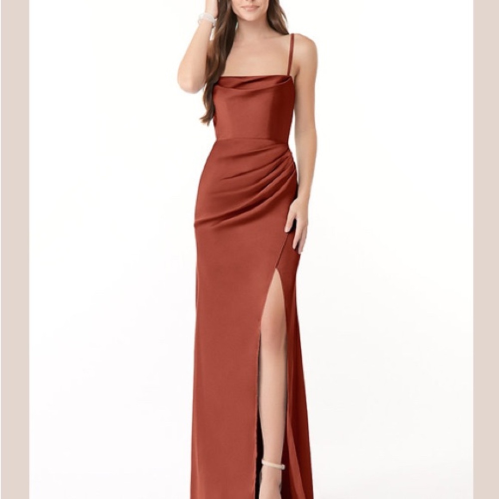 Elegant Rust Satin Evening Gown